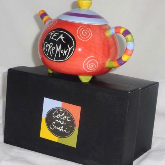 Color me Sushi ceramic footed teapot hand painted - Picture 4 of 6